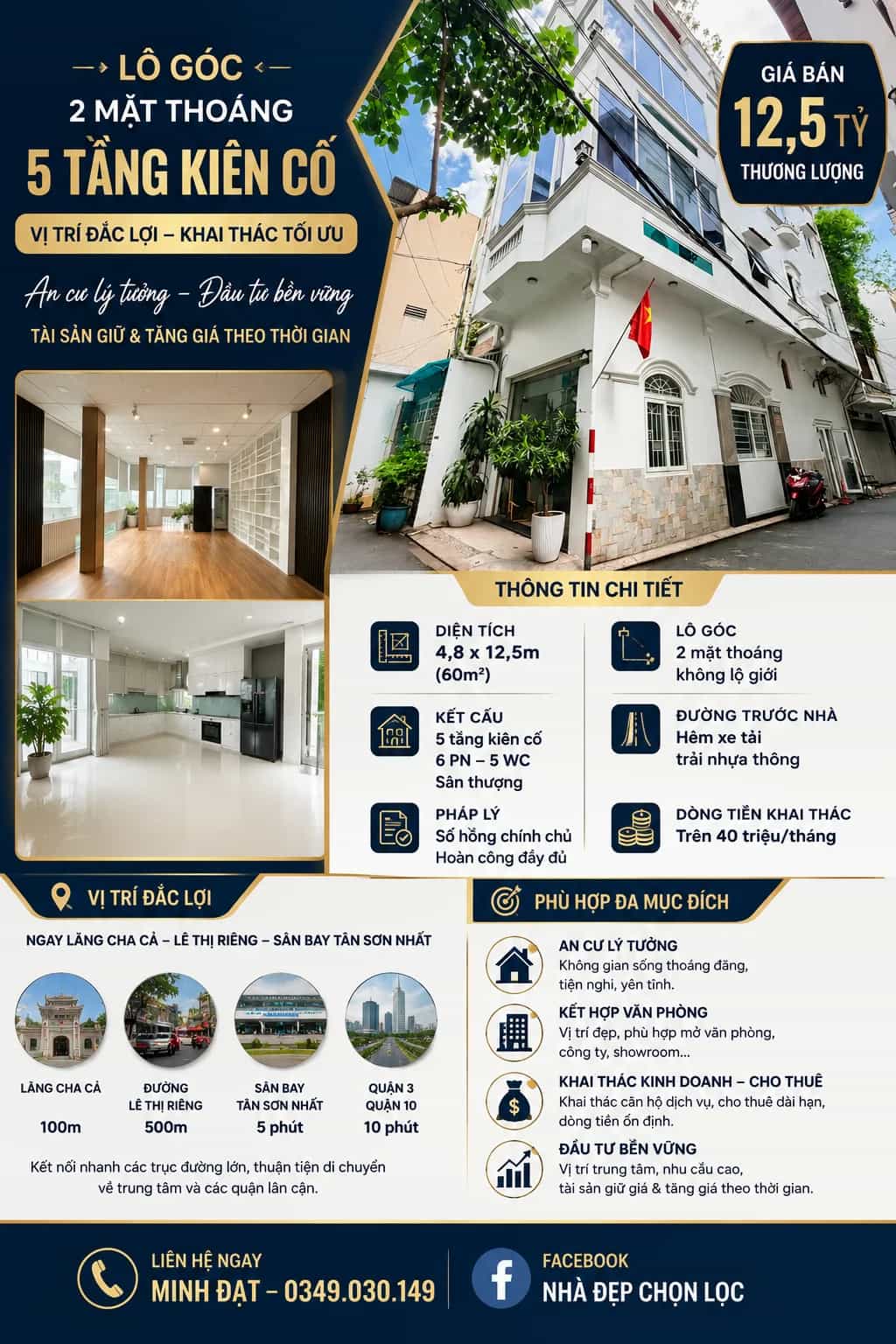 Bán nhà mặt tiền Hoàng Văn Thụ  Quận Tân Bình, TP.HCM – 6 phòng ngủ, giá 11.8 tỷ