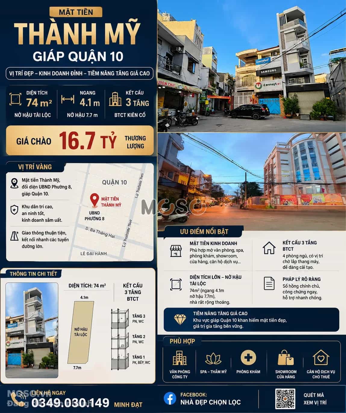 Bán nhà mặt tiền Thành Mỹ Quận 10, TP.HCM – 4 phòng ngủ, giá 16,7 tỷ