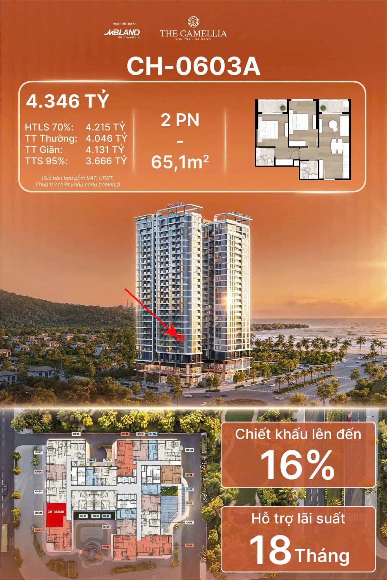 Bán căn hộ chung cư Giao lộ Lê Văn Lương - Lê Đức Thọ Quận Sơn Trà, TP. Đà Nẵng – 2 phòng ngủ, giá 3.7 tỷ